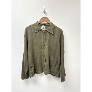 Vintage SAGA Linen Lagenlook Button Front Shacket Green M